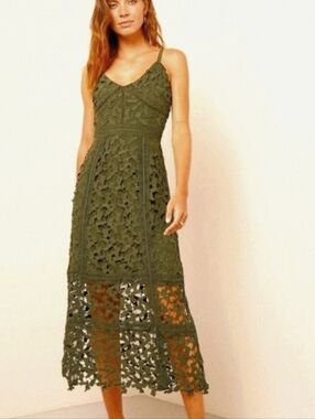 Nwt ELLIATT Tingle Moss Color Open Crochet Layered Mid Length Dress